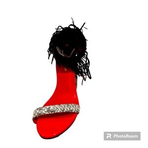 Show Republic LA Red/Black/Snackprint tie ankle pumps size 9